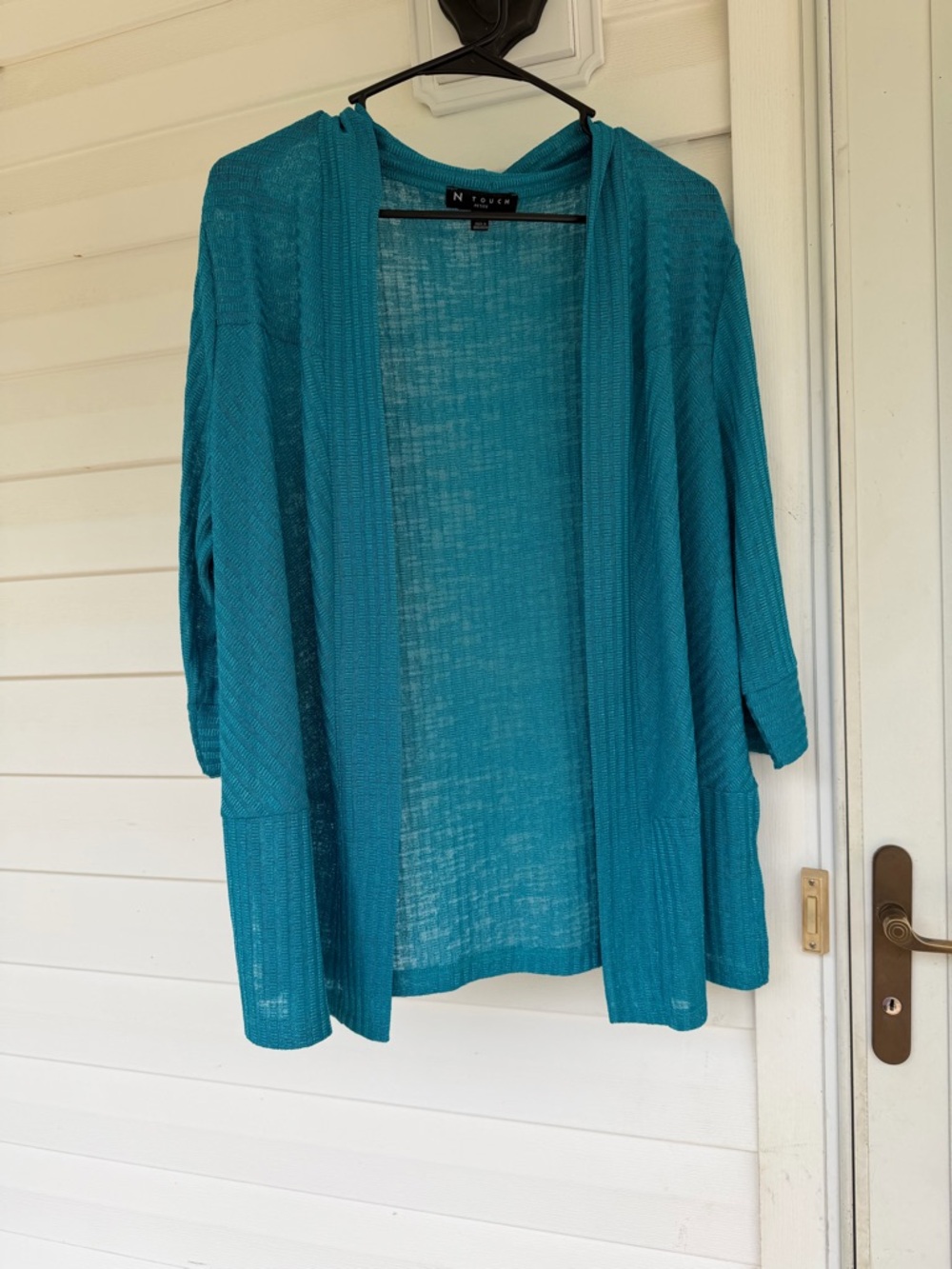 N Touch Open-Front Teal Knit Cardigan
